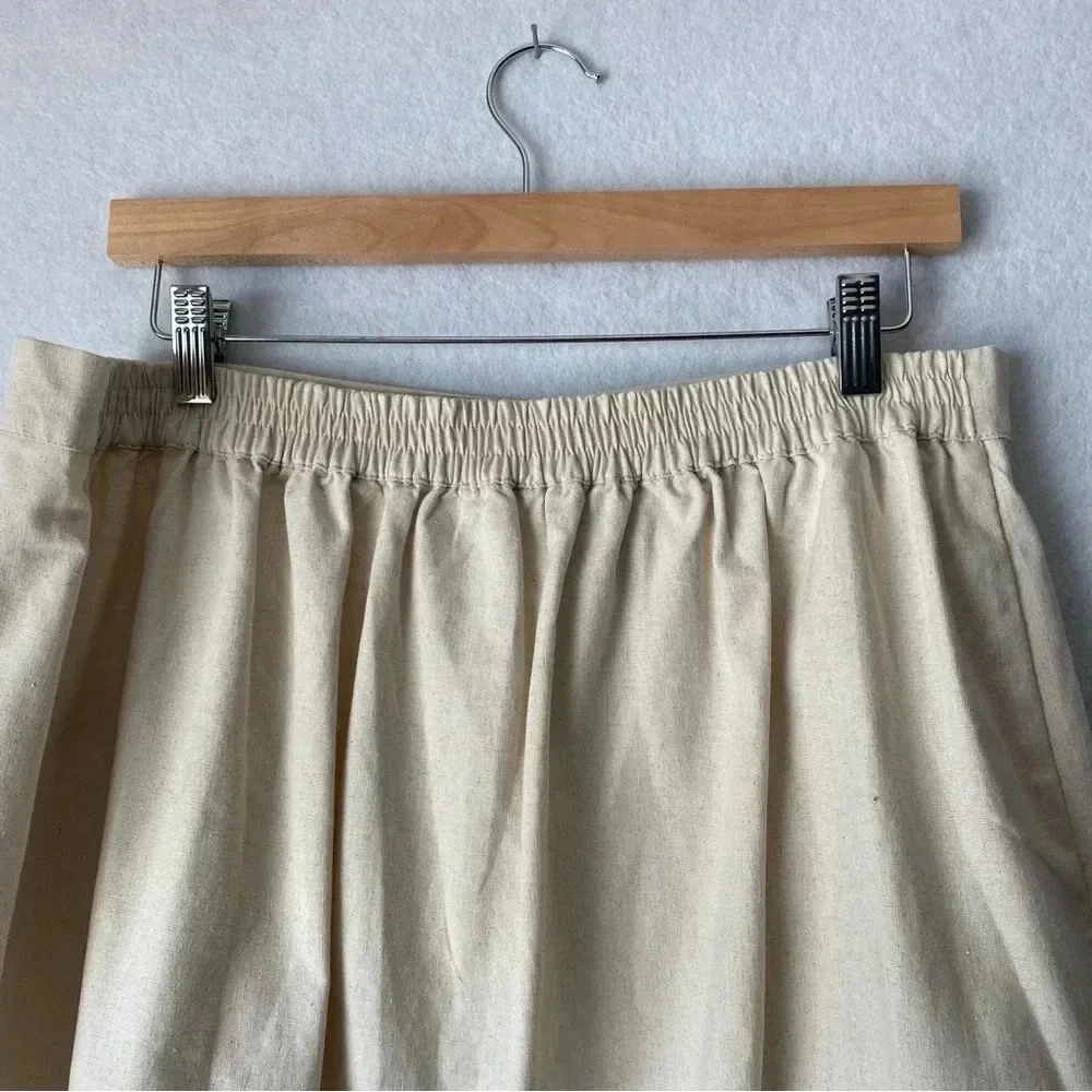ODDY Button‎ Front Cotton Linen Elastic Wasit Pockets Casual Skirt Size 2XL